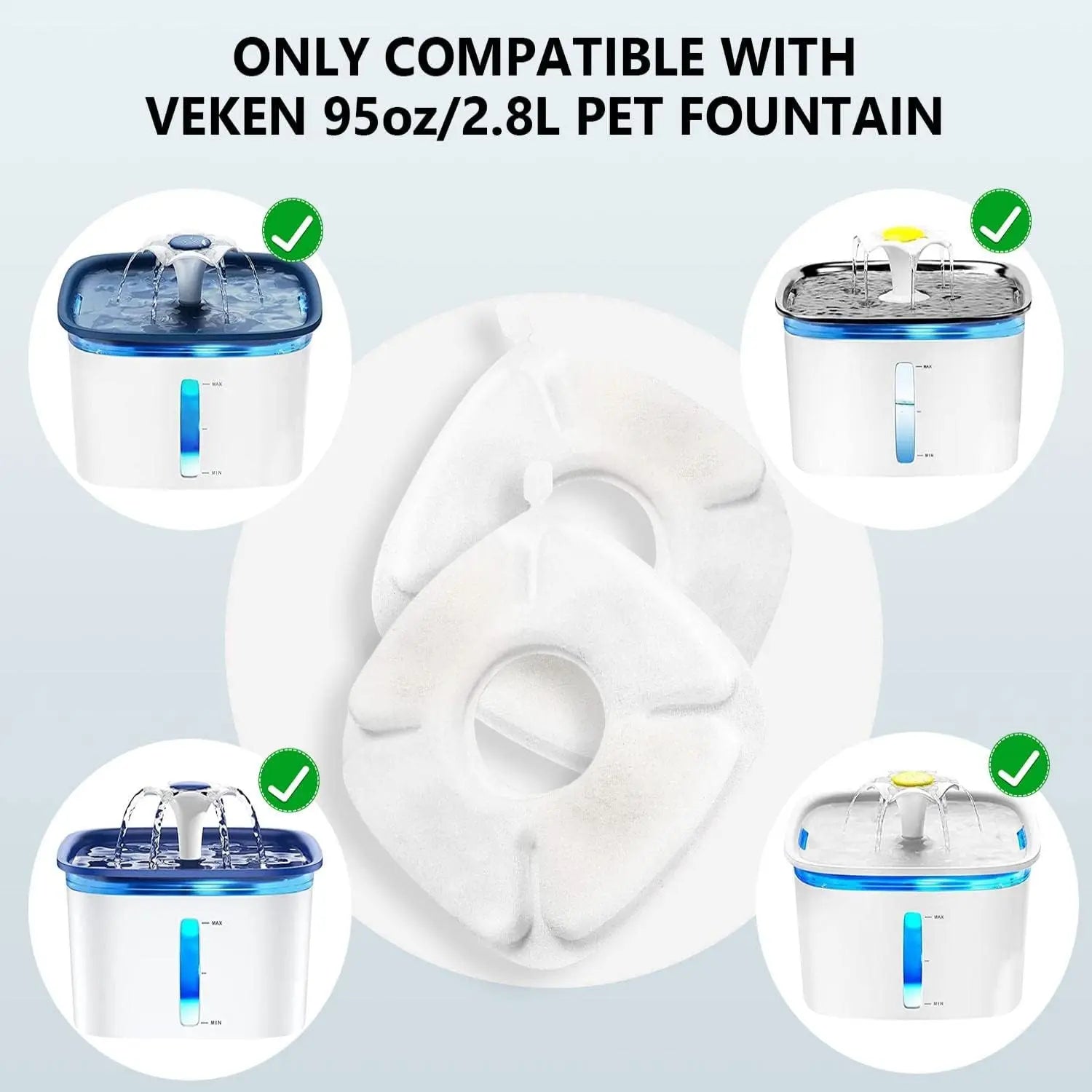 8Pack Pet Water Fountain Filter Replacement Filter Filtration System Replacement Filter Sponges for Automatic Cat Fountain