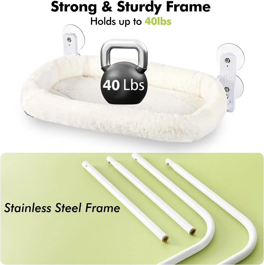 Cordless Cat Hammock Window Perch Window for Cats with 4 Strong Suction Cups Solid Metal Frame and Soft Cover Indoor Cat Bed