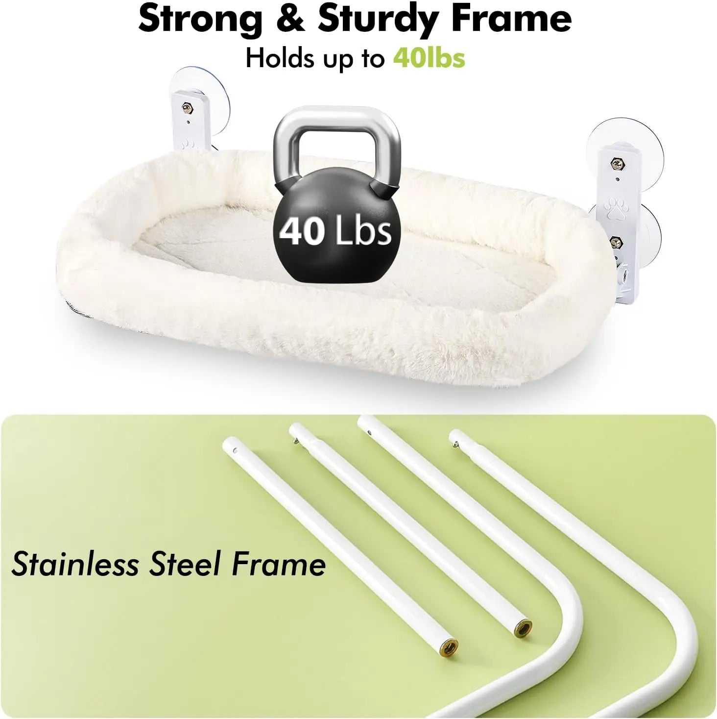 Cordless Cat Hammock Window Perch Window for Cats with 4 Strong Suction Cups Solid Metal Frame and Soft Cover Indoor Cat Bed