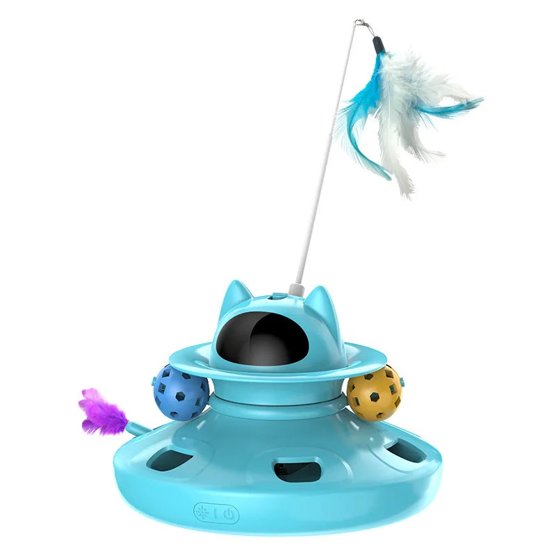 4 in 1 Automatic Interactive Plastic Cat Toy Rechargeable Indoor Kitten Toys with Feather and Track Balls
