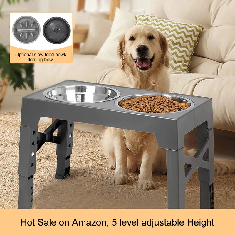 Elevated Dog Bowls with Slow Feeder Dog Bowl Stainless Steel Bowls Adjustable Pet Feeder Stand for Large Medium Dog Products