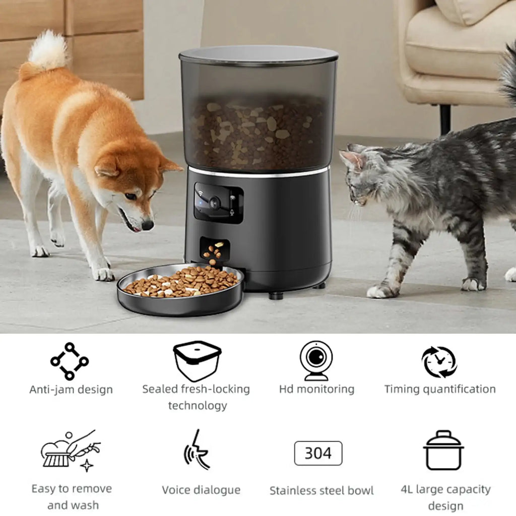 4L Automatic 2-in-1 Pet Feeder Night Vision Camera WIFI Remote APP Timed Quantified Dog Supplies Plastic Charge Power Source