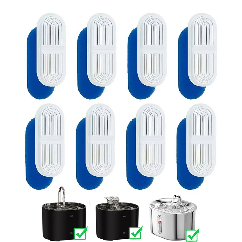8pcs Cat Water Fountain Replacement Filters Carbon + Foam Filters Replacement Filters for 2.6L Stainless Steel Cat Fountain