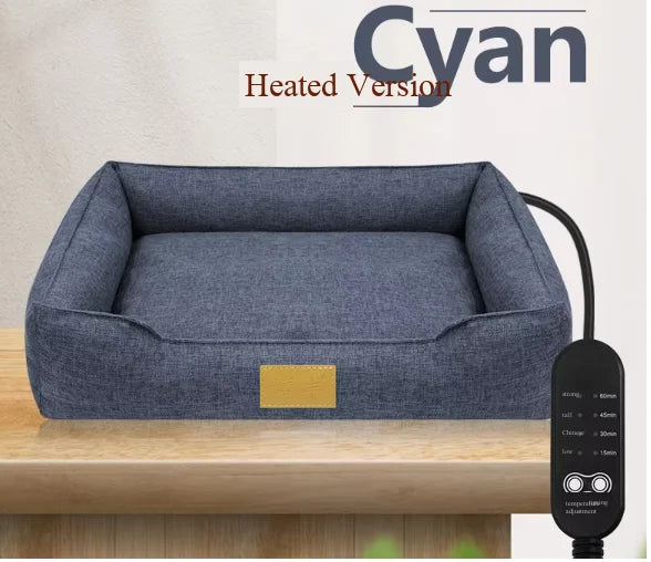Wholesale Linen Square Pet Beds Heating Mat with Removable Cover Autumn/Winter Heated Dog Beds Cat Cave Dog Sofa