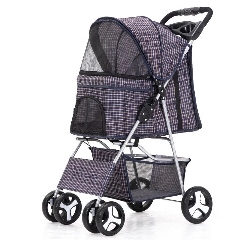 4 Wheels Pet Travel Trolley Cat Dog Jogger Stroller with Cup Holder and Storage Basket Pet Pushchair for Small Medium Cats Dogs
