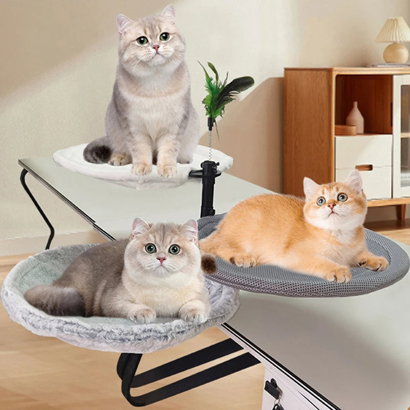 Soft Cat Desk Bed Nest for 3 Cats Comfortable Kitten Cat Hammock for Desk Rotation Adjustable Height Indoor Kitty Bed
