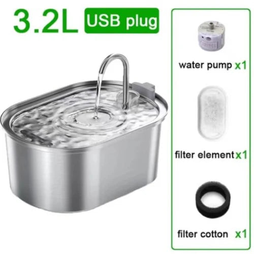 OEM Stainless Steel Cat Water Fountain 3.2L/108oz Pet Water Dispenser Automatic Cat Fountain USB Charging Cat Products