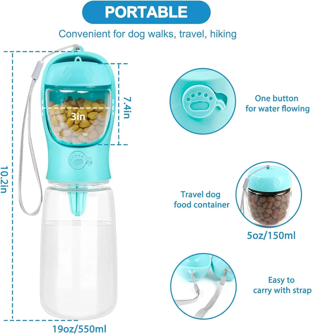 Dog Water Bottle Portable Travel Dog Water Dispenser with Food Container Puppy Drinking Bowl for Outdoor Dog Walking Hiking