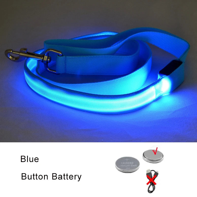 LED Light up Dog Leash Luminous Rope Lead Leash Dog Safety Flashing Glowing LED Dog Leash Collar Electronic Pet Accessories