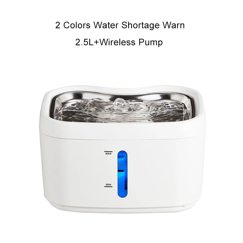 Factory Wireless Cat Water Fountain 2.5L/84oz Weighting Water Level Window LED Light Automatic Pet Water Dispenser OEM ODM