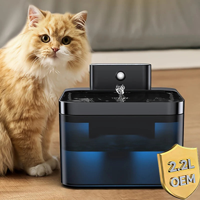 2.2L/74.4Oz Smart Cat Water Fountain Automatic Pet Water Dispenser 2000mah Battery USB RechargableCat Fountain Sensor Fountain
