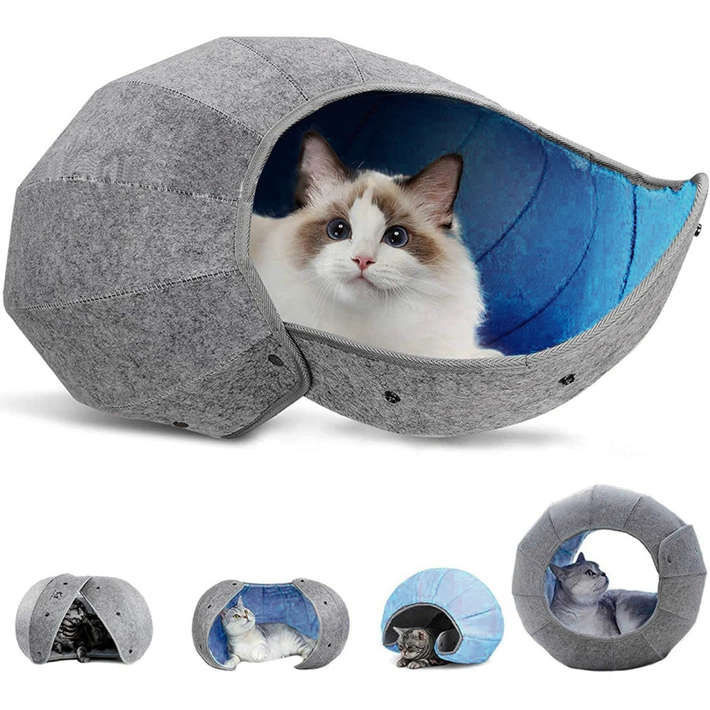 Cat Bed House Indoor Cat Toys Ball Interactive Soft Cute Shell Foldable Pet Toy Cat Tunnel Cave Tube Condo Fun Toy Bed for Kitty