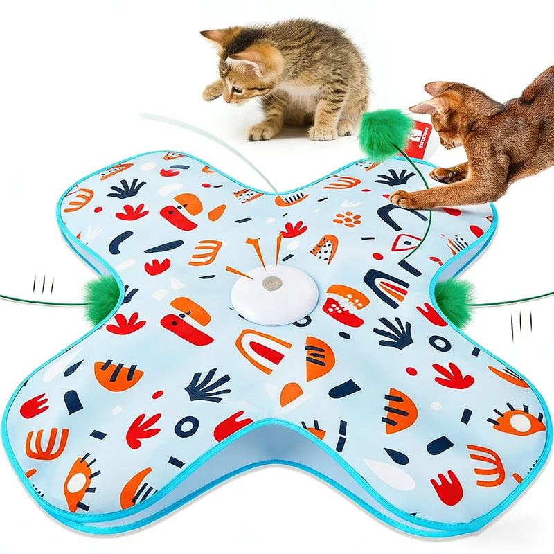 Interactive Cat Toy Automatic Cat Toys for Indoor Cats Hide Seek Cat Toy with Motion Activated Moving Feather USB Rechargeable