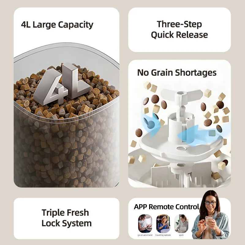 OEM 4L Automatic Pet Feeder Intelligent Cat Feeder APP Remote Control Timed Quantitative Pet Dog Feeder