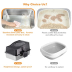 Custom Semi-Enclosed Stainless Steel Cat Litter Box With Ventilated Lid High Walls Anti Splash Top Entry Cat Toilet with Handle