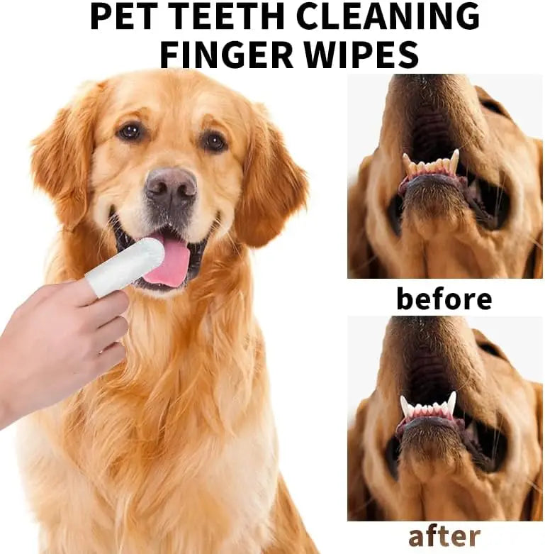50pcs Soft Pet Teeth Cleaning Finger Wipes Remove Bad Breath and Plaque Tartar Disposable Dog and Cat Toothbrush Finger Wipes