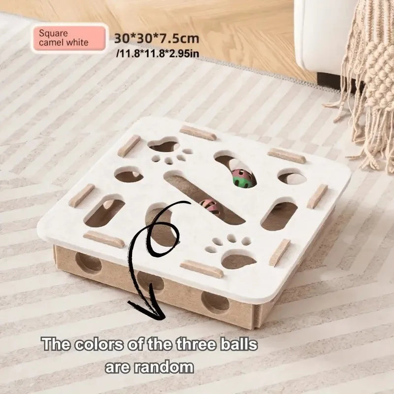 Interactive Construction Site Cat Fun Box Durable Felt Puzzle Game with Paw Prints Simple Style for Indoor Cats