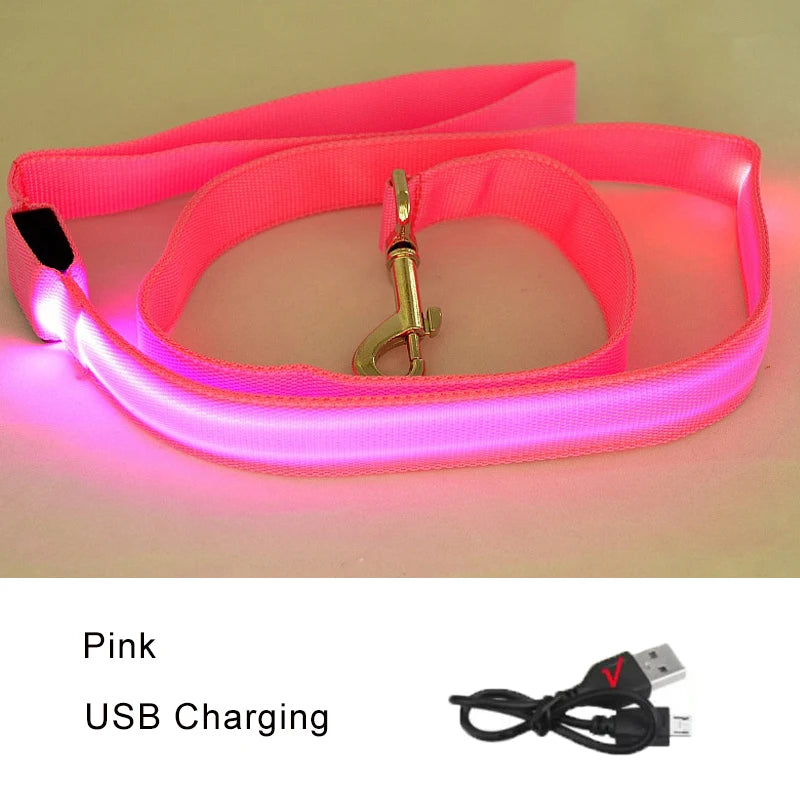 LED Dog Leash Light up Dog Leash USB Rechargeable Solid Nylon Webbing Glow Safety Standard Pet Leash for Dog Products