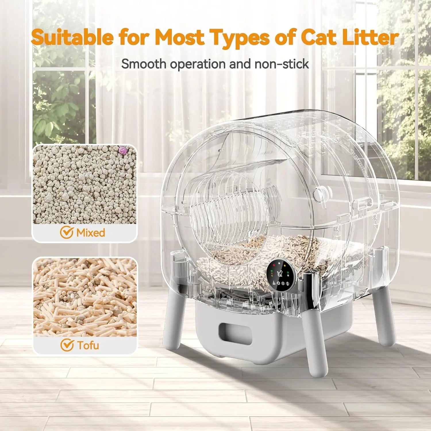 Extra Large 76L Smart Self-Cleaning Litter Box App-Controlled Safety Features Easy Cleaning for Multiple Cats Made Plastic