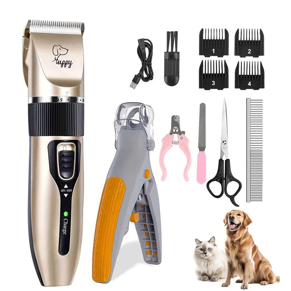 2 in 1 Electric Trimmer & LED Nail Clipper Non-Slip Grip Pet Smart Dog Cat Grooming Kit with LED Light Scissors Included