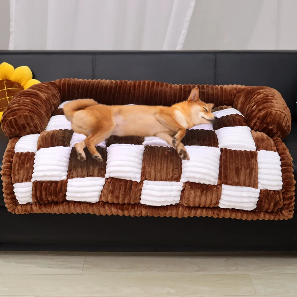 Plaid Print Pet Couch Covers Dog Couch Cover Sofa Cover Cream Square Plaid Cozy Dog Mat Furniture Protector for Sofa Dog Blanket