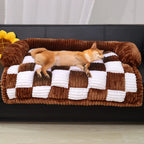 Plaid Print Pet Couch Covers Dog Couch Cover Sofa Cover Cream Square Plaid Cozy Dog Mat Furniture Protector for Sofa Dog Blanket