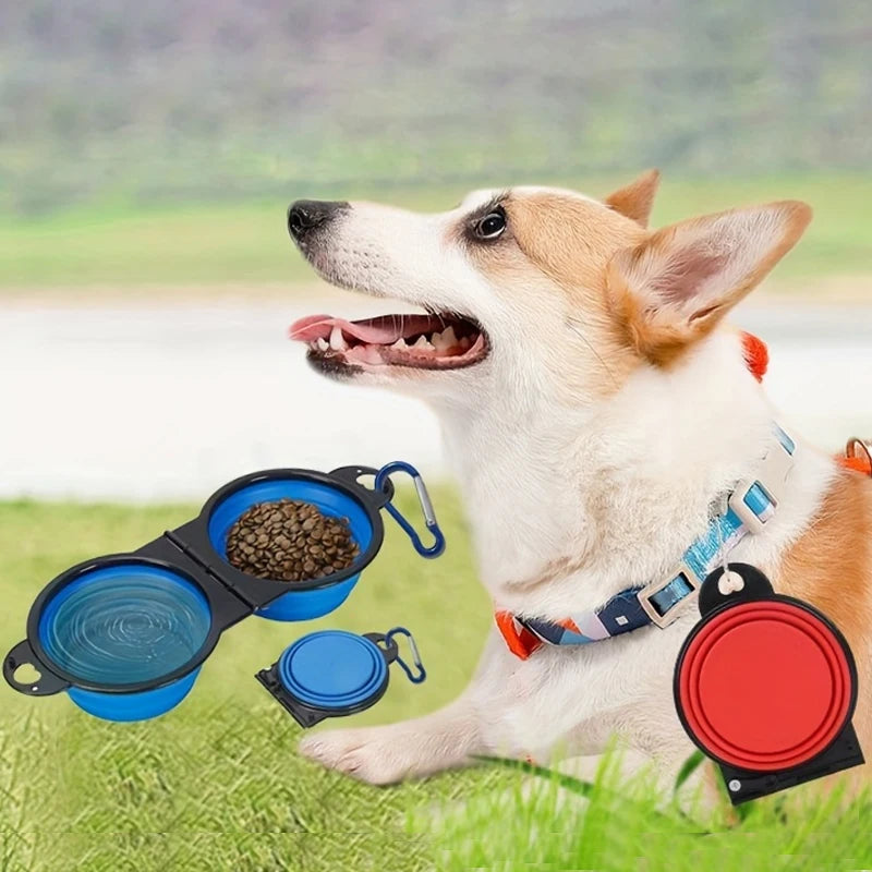 Collapsible Dog Bowls Dual Bowls Portable & Compact Feeding and Water Dish for Travel Hiking Camping Walking Pet Supplies