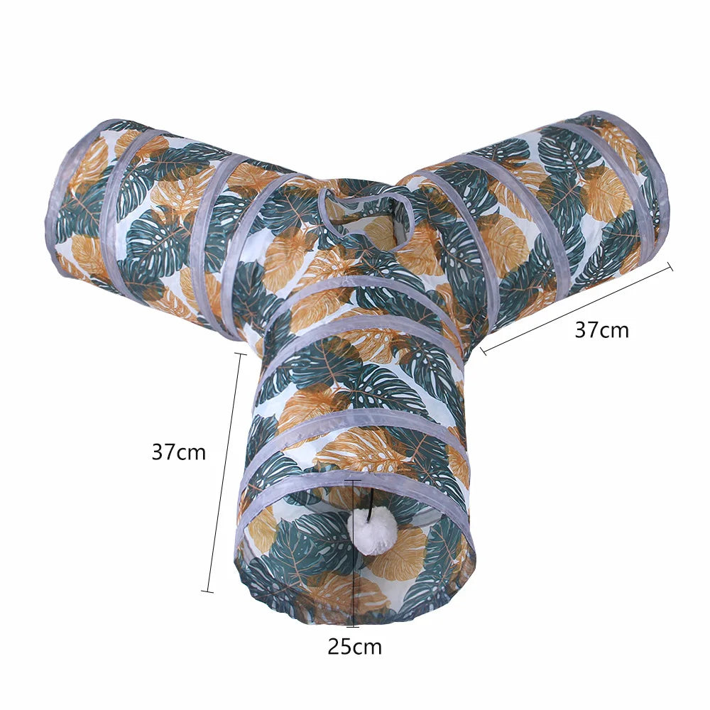 Print Cat Tunnel Tube Collapsible Foldable Cat Kitten Rabbit Play Tunnel Toys Training Interactive Funny Pet Supplies 2/3/4 Ways