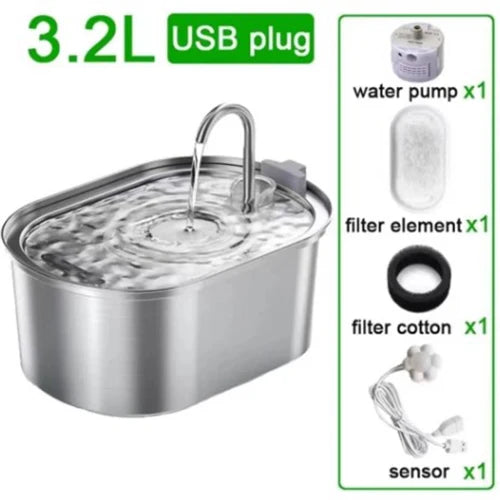 OEM Stainless Steel Cat Water Fountain 3.2L/108oz Pet Water Dispenser Automatic Cat Fountain USB Charging Cat Products