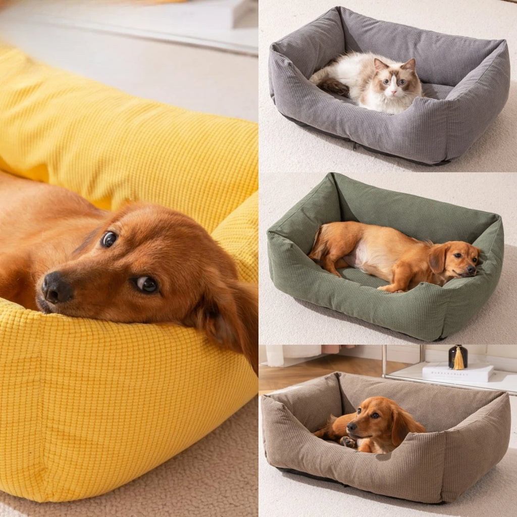 Wholesale Corduroy Removable and Washable Four Season Pet Beds Cat Bed in Stock Deep Sleep for Small Dog Bed Dog Sofa