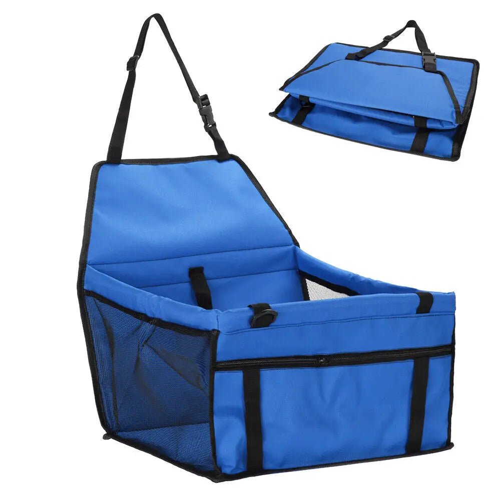 Folding Dog Car Seat Travel Booster Seat Safety Belt Washable Breathable Double-Sided Cushion Storage Pocket Summer Pet