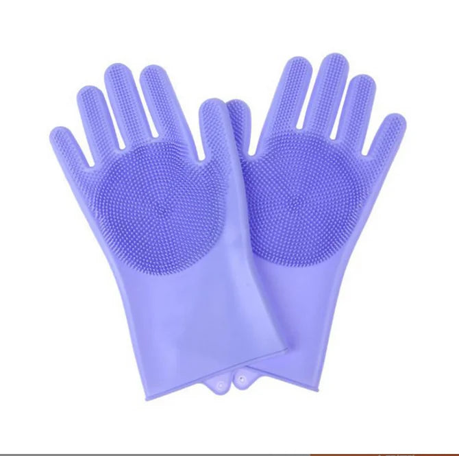 Magic Silicone Pet Bathing Gloves for Dog & Cat Bathe & Shampoo Stocked Brush Gloves 2-Pack for Bathroom Use