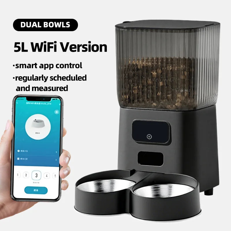 OEM 5L Smart Cat Feeder With Camera 5G Tuya APP Control Automatic Dog Feeding Machine Automatic Pet Feeder
