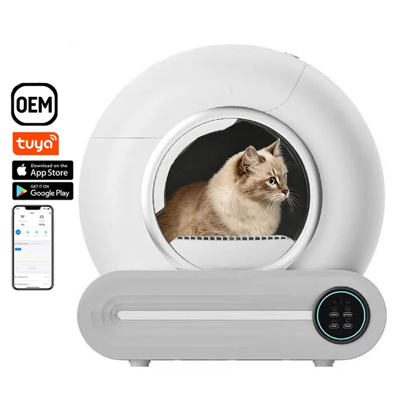 Smart Cat Litter Box with Automatic APP Control 65L+9L Large Capacity Easy Clean Self-Cleaning Cat Toilet