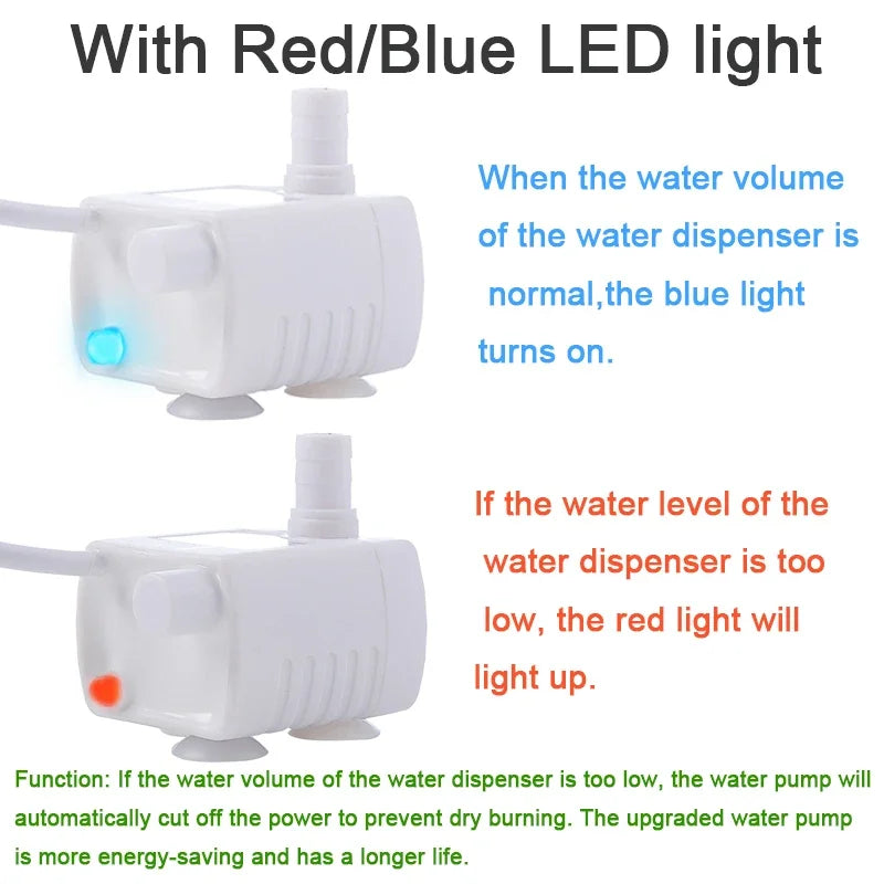 Water Pump LED Light Pet Cat Water Fountain Accessories Replacement Cats Water Dispenser Filter Element Anti-Dry Boil