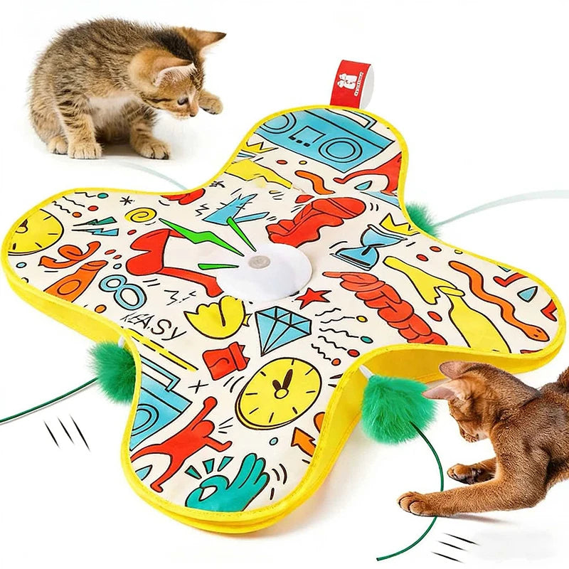 Interactive Cat Toy Automatic Cat Toys for Indoor Cats Hide Seek Cat Toy with Motion Activated Moving Feather USB Rechargeable