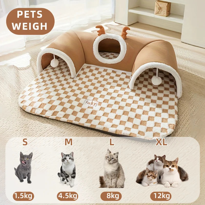 Multi-Level Cat Hide and Seek Tunnel Polyester Non-Skid Bottom Pet Play and Sleep Cat Nest Indoor Cat Kennel Durable Comfortable