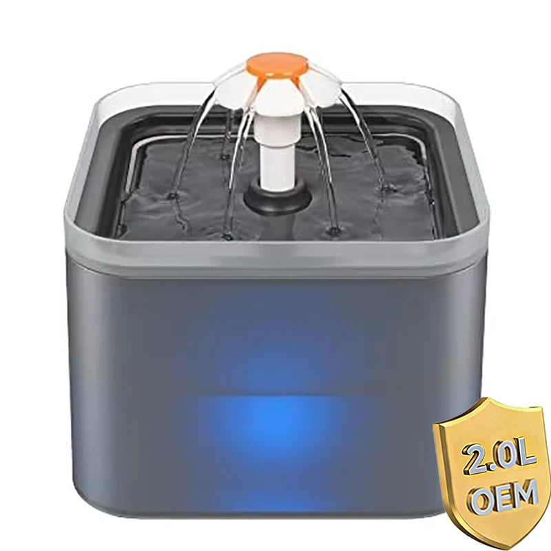 OEM 2L Plastic Pet Cat Water Fountain Bowl with LED Light and Activated Carbon Filter Automatic Pet Water Dispenser Cats Usage