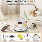 4 in 1 Interactive Cat Toys with USB Rechargeable Smart Cat Teaser Stick Feather Wand for Indoor Cat Toys Ball Pet Accessories
