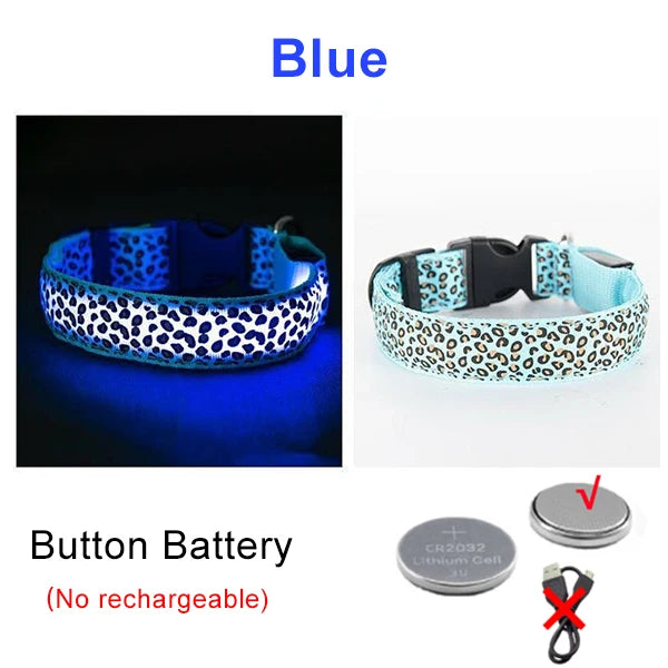 Adjustable Nylon LED Dog Collar Luminous Leopard Print Glowing Lights Electronic Pet Collars Night Safety Flashlight LED Collars
