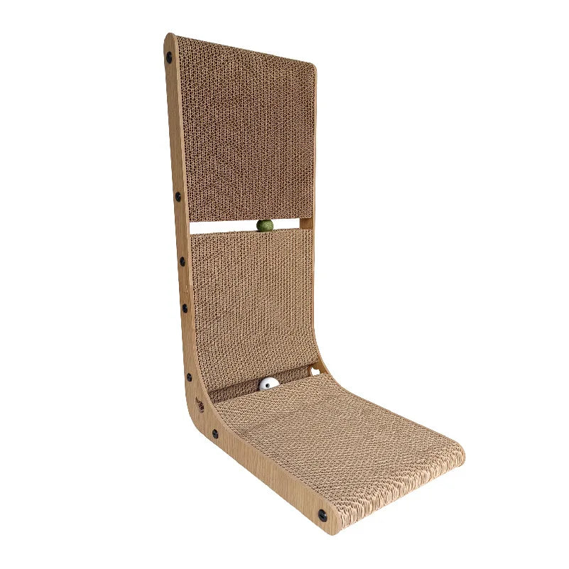 Cardboard Cat Scratcher Vertical Cat Scratching Board L-Shape Indoor Cat Scratch Pads with Built-in Catnip Toy Balls Wall-Mount