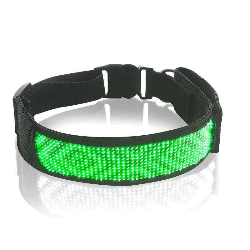 Customizable LED Display Dog Collar Designer Striped Rechargeable Night Luminous Adjustable Anti-Lost Safety Collar Made Nylon