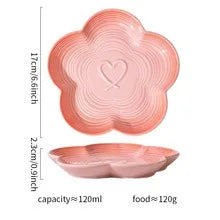 Gradient Color Ceramic Cat Bowl with Plum Blossom Design and Wooden Stand Anti-Slip Cat & Dog Feeding Dish for Neck Protection