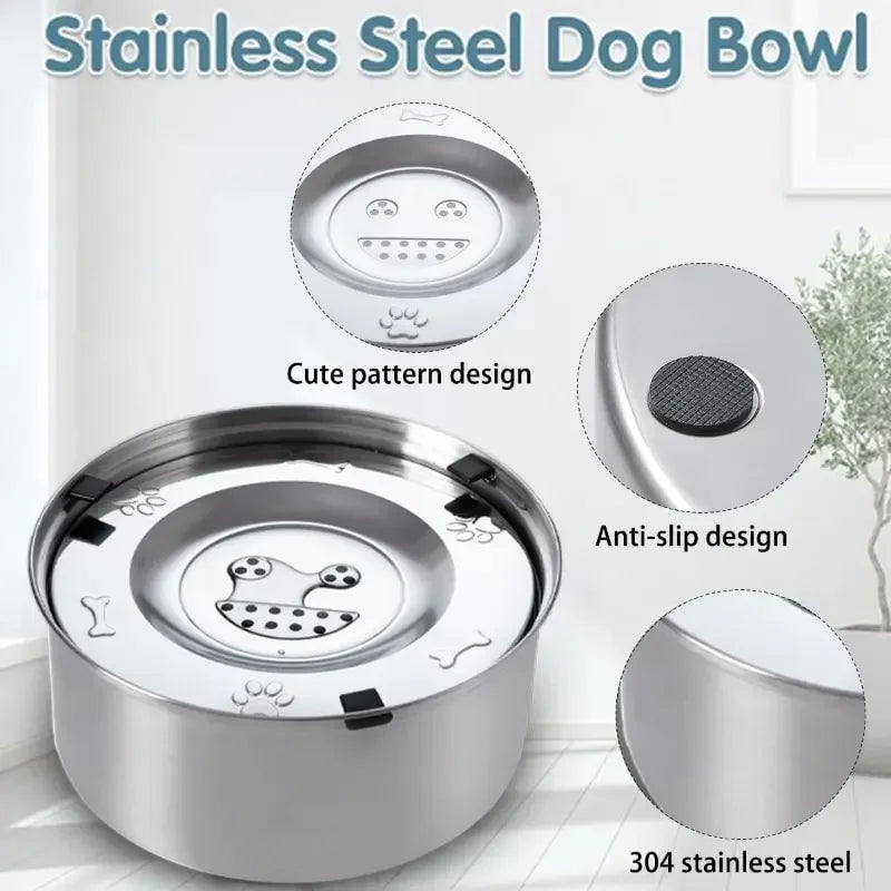 1/3L Stainless Steel Dog Floating Bowl No Spill Anti-Splash Dog Water Dispenser Non-Slip Dog Cat Pet Water Feeder Bowl Pet Bowls