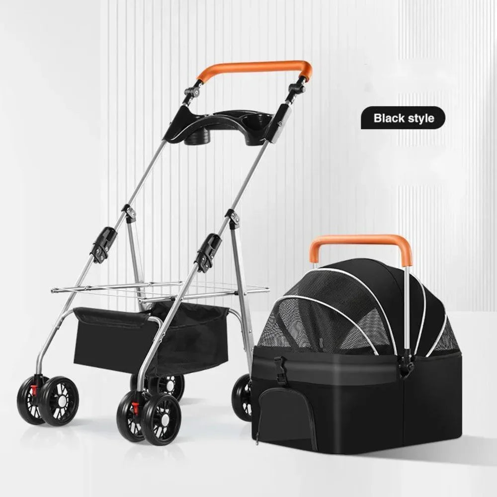 Foldable Pet Stroller for Dogs Cats Lightweight with Bag Detachable External Push Dog Walking Detachable Dog Carry