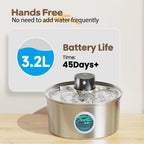 3.2L Stainless Steel Durable Automatic Sensor Cat Water Fountain Filtration System 5V USB Charging Solid Pattern for Multi Cats