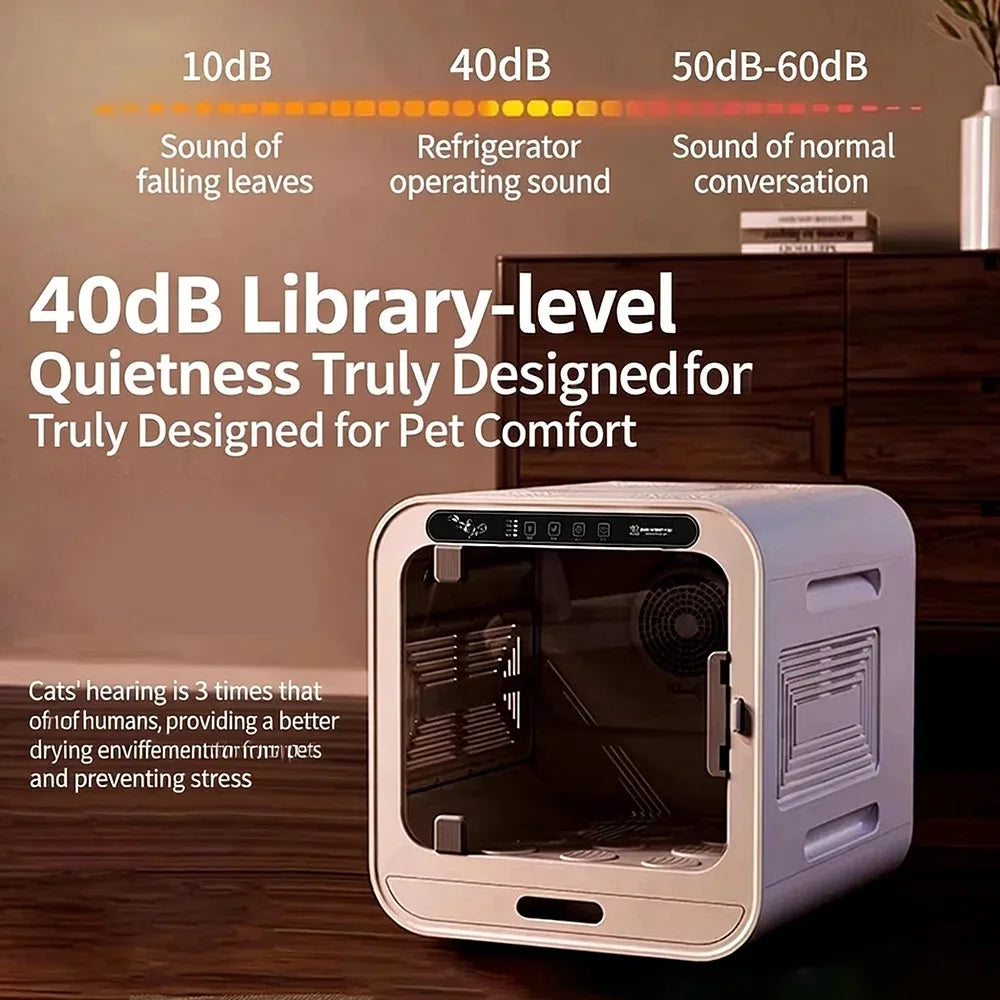 72L Smart Dog Hair Dryer for Cat Quiet Automatic Pet Dryer Box Smart Temperature Control 360 Degree Cat Drying Box for Cat Puppy