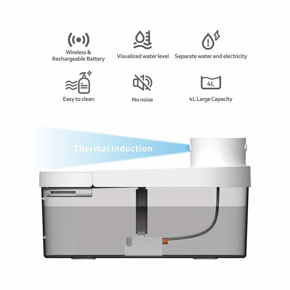 4L 5000mAh Automatic Pet Water Dispenser Wireless Stainless Steel Bowl Cat Drinking Fountain Charging Sensor Oval Shape Battery