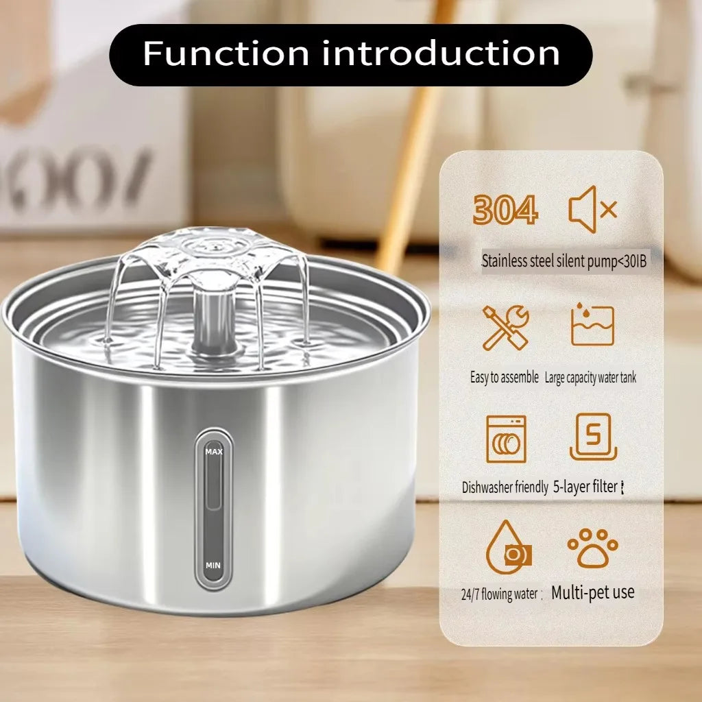 Wholesale 3L Pet Water Dispenser 304 Stainless Steel Cat Water Fountain Smart  Dog Feeding Pet Supplies