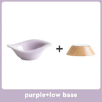 Raised Tilted Cat Food Water Bowl Pet Dog Elevated Drinking Eating Bowls with Wooden Stand Puppy Kitten Feeding Ceramic Cat Bowl
